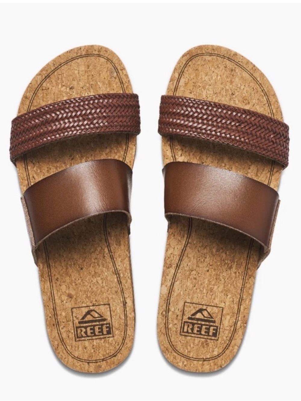 REEF • Brown Cushion Vista Hi Dual-Strap Braided Platform Slide Sandals, 10 - Picture 2 of 16